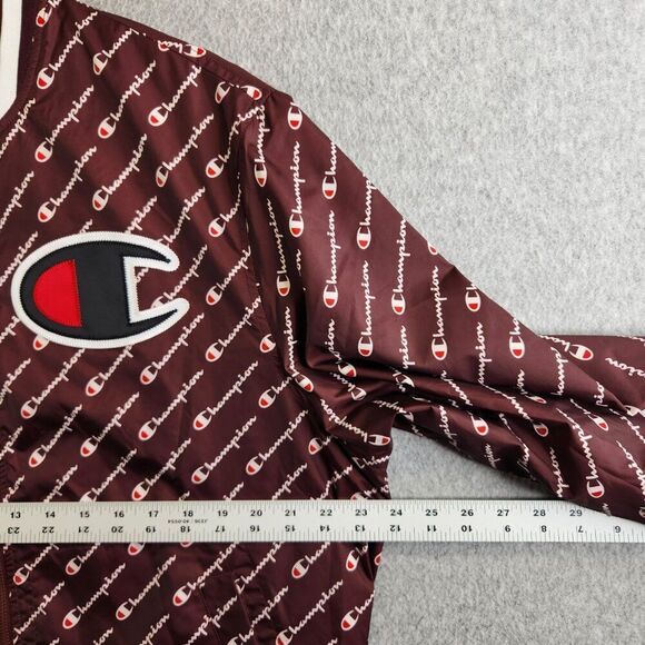 Champion Jacket Mens L Brown Allover Script Satin Baseball Mesh Lined Varsity - Picture 6 of 15